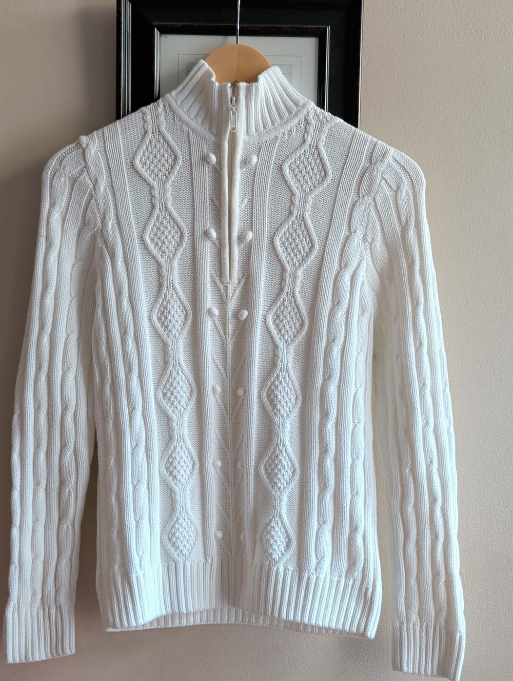 White Cable Knit Half-Zip Sweater